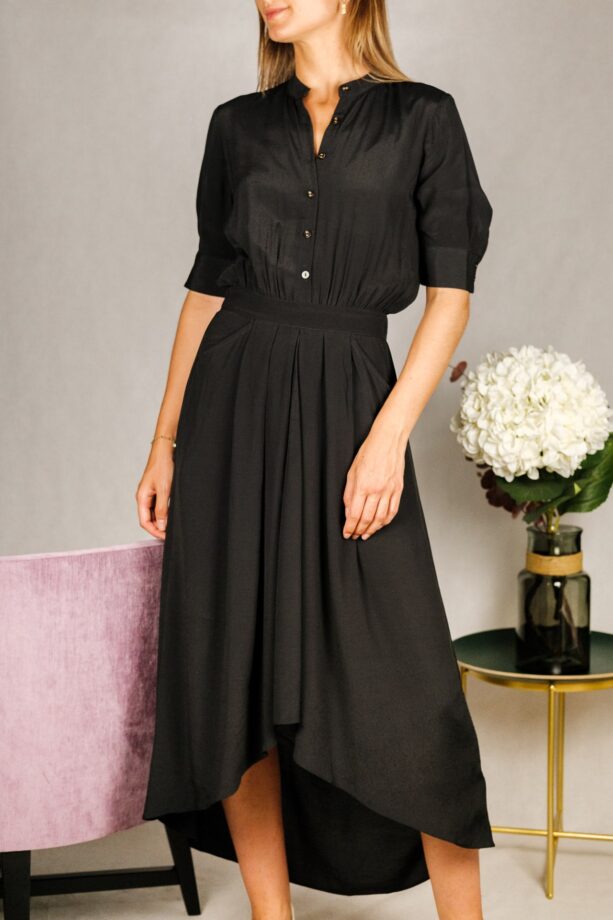 Midi dress with high low hem – Black 1